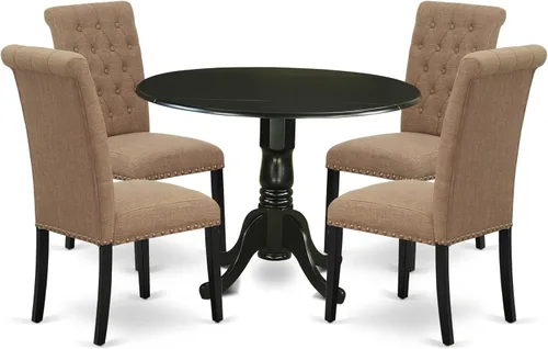 Vista 16 de East West Furniture DLBR3-BLK-17 - Juego de muebles de comedor de 3 piezas que contiene una mesa de comedor redonda con gotas y 2 sillas tapizadas