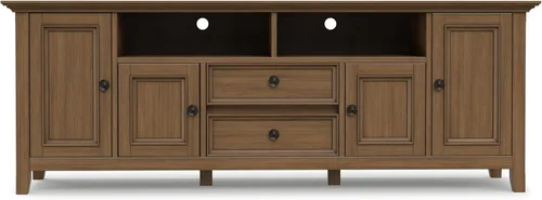 Vista 5 de SIMPLIHOME Amherst - Soporte de TV de transición de madera maciza de 72 pulgadas de ancho, estilo rústico marrón envejecido, para televisores