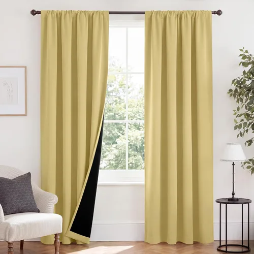 Vista 49 de NICETOWN Biscotti Beige 100% Cortinas opacas de 45" de largo para cocina, bolsillo con varilla para sótano completamente opaco, cortinas térmicas