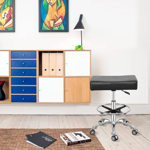 Vista 2 de Antlu Taburete giratorio ajustable para masaje, oficina, tatuaje, cocina, taburete de trabajo resistente con ruedas (negro, con reposapiés)