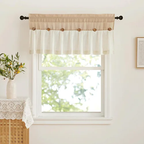 Vista 7 de NICETOWN Cenefa con textura de lino para ventana de cocina y sala de estar, filtrado de luz, estilo campestre bohemio, con bolsillo para barra, 2