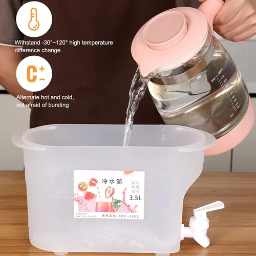 Vista 5 de Dispensador de material PP bebida con grifo, dispensador de bebidas de gran capacidad 3.5L dispensador de agua para refrigerador, dispensador