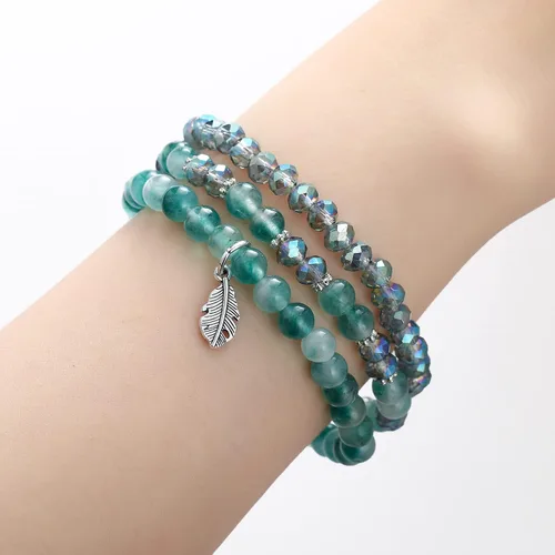 Vista 3 de Noessla Pulseras apilables de cuentas de cristal para mujer, pulseras elásticas bohemias de múltiples capas, pulsera de cuentas de piedra natural
