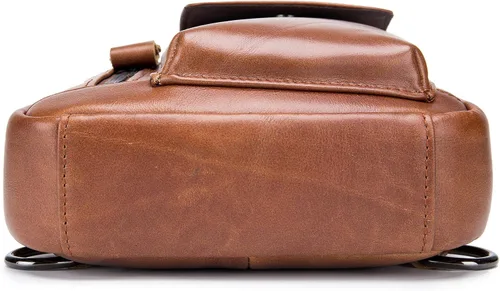 Vista 5 de BULLCAPTAIN Bolso cruzado de cuero para hombre, bolso bandolera de hombro, bolsas casuales para el pecho, para viajes, senderismo, mochilas