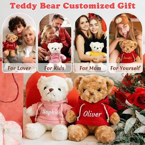 Vista 6 de Oso de peluche personalizado con texto de nombre, osos personalizados de 11.8/15/19.7, regalos de cumpleaños personalizados para el día de la madre