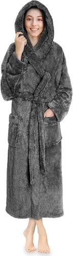 Vista 13 de PAVILIA Bata suave de felpa con capucha para mujer Bata de baño mullida y cálida de forro polar Sherpa 260 GSM Cozy Sherpa Fleece, Super Soft On