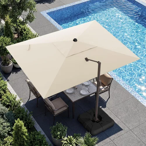 Vista 42 de Sombrilla voladiza para patio, 9 x 12 pies, sombrilla giratoria Beige