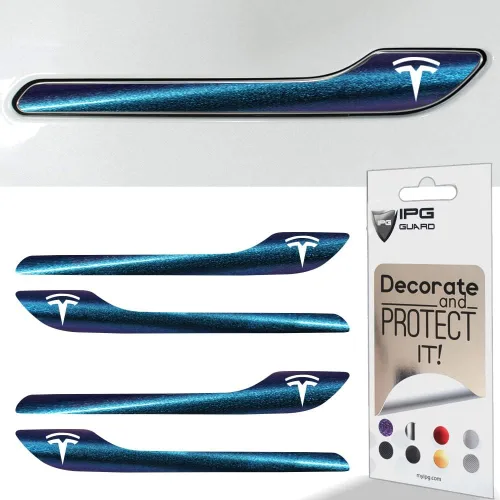 Vista 15 de IPG Kit de 4 calcomanías para manija de puerta de Tesla Model 3/Model Y (juego de 4) con logotipo de Tesla (fibra de carbono negra)