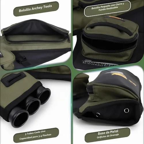 Vista 4 de SUNYA Carcaj de cadera de tiro con arco para flechas. Incluye 3 tubos de soporte de flecha, bolsillos de accesorios y cinturón de cintura. Apto