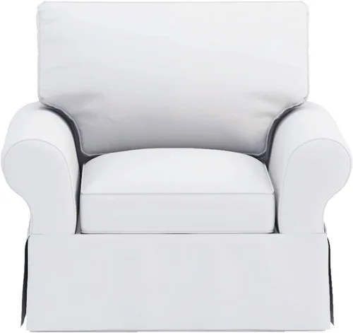 Vista 5 de Funda de sofá de algodón compatible con silla básica Pottery Barn PB, ancho: 39.5 pulgadas Color blanco básico resistente de la funda del sillón
