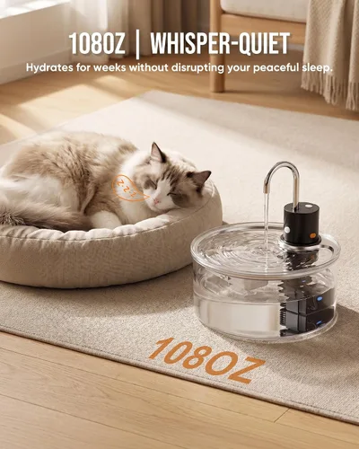Vista 5 de Wireless Cat Water Fountain Glass DIY - 108oz/3.2L Automatic Ultra-Quiet Cat Water Fountain Cordless, Glass Battery Operated Pet Fountain