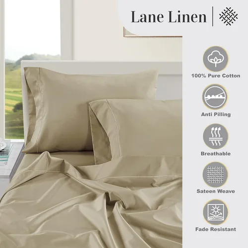 Vista 189 de LANE LINEN - Sábanas individual 100% algodón egipcio suave, cómodo y grueso de calidad de hotel, costuras reforzadas totalmente elásticas, sin