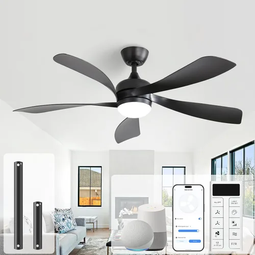 Vista 32 de Sofucor Ventilador de techo inteligente de 52", ventiladores de techo blancos para interiores/exteriores con luces y control remoto, funciona