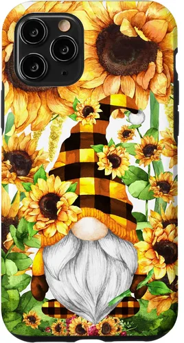Vista 27 de iPhone 16 Gnomo de girasol con sombrero de cuadros de búfalo para niñas de moda lindo caso