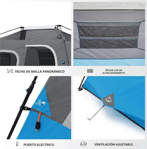 Vista 8 de CORE Instant Cabin Tents with LED Lights Family Multi Room Lighted Pop Up Tents for Camping Included Storage Pockets for Camping Accessories