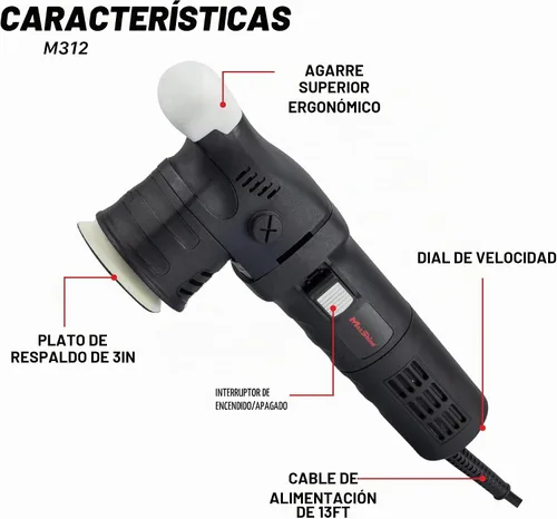 Vista 4 de Maxshine 21mm, 6" M21 Pro & 12mm, 3" M312 Pulidora de doble acción Combo - 6 velocidades, rosca de 5/16”-24 - Herramienta de detalle automotriz