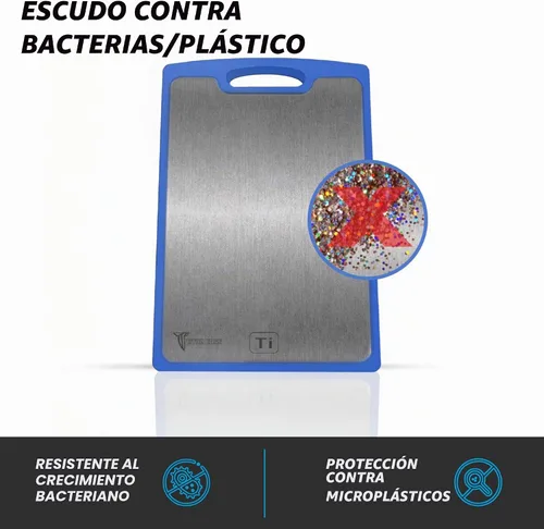 Vista 7 de Tablas de cortar de titanio para cocina, tabla de cortar de doble cara con superficie de titanio puro y madera, tabla de cortar duradera, fácil