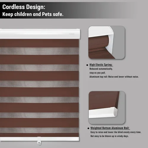 Vista 3 de Zebra - Persianas enrollables sin cordones estilo cebra, de doble capa, con filtro de luz, de corte personalizado a medida, cortinas de ventana