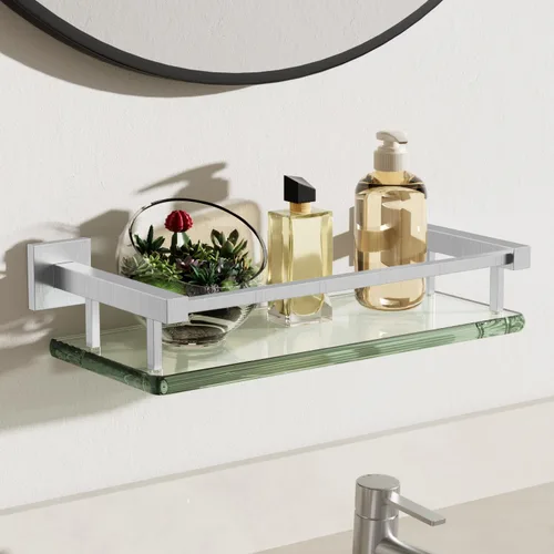 Vista 9 de Estantes de vidrio Alise para pared de baño, estante de baño de vidrio templado montado en la pared, estantes flotantes modernos que ahorran espacio