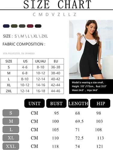 Vista 6 de QFPST Women's Sleeveless Casual Overalls Jumpsuits Loose Adjustable Spaghetti Strap Summer Short Pants Romper with Pockets