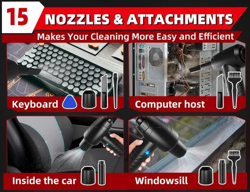 Vista 6 de Aspirador y aspirador de aire comprimido de 110000 RPM 2 en 1 con batería recargable de 7800 mAh y motor de 80 W, aspirador eléctrico de succión