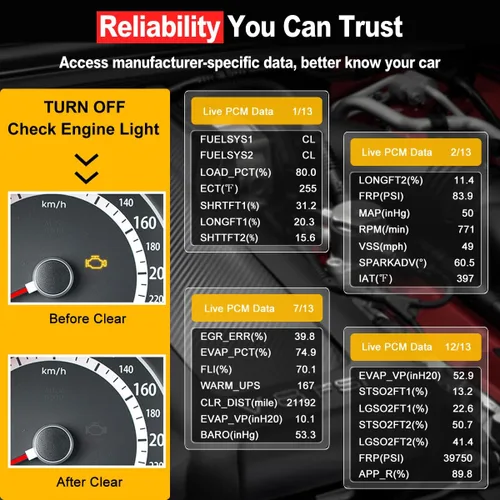 Vista 5 de Escáner OBD2 con probador de batería, lector de códigos de automóvil para comprobar la luz del motor, datos en vivo, voltaje y vida de la batería