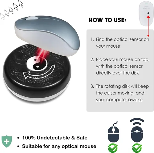 Vista 9 de Jiggler mecánico de ratón indetectable - No requiere USB ni software, mantiene el ratón en movimiento y la computadora despierta - Mover de ratón