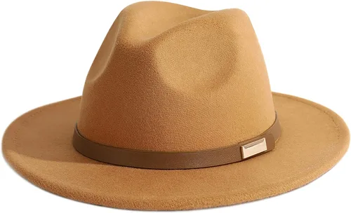 Vista 8 de Sombreros Fedora para hombre, sombrero Panamá de ala ancha con cinturón clásico Unisex Felt Fedora, Adjustable Fit, Breathable Sweatband, All-Day