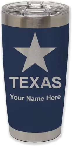 Vista 19 de LaserGram Vaso aislado al vacío de 20 onzas, bandera de Texas, grabado personalizado incluido (negro)