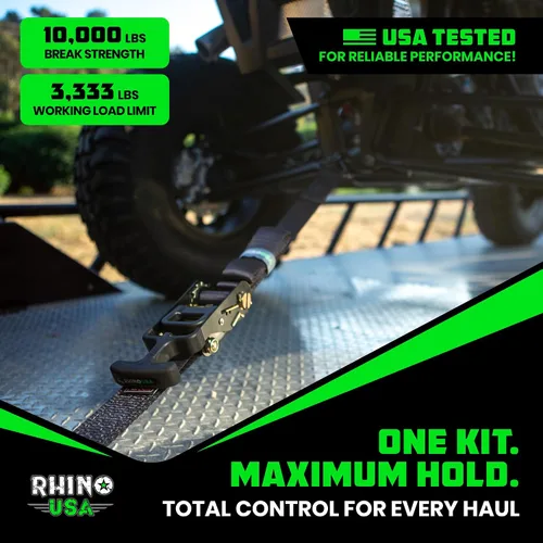 Vista 7 de Rhino USA Correas de amarre de automóvil para remolques con ganchos en J (paquete de 4) – 2" x 8' (10,000 lb de resistencia a la rotura) – Correas