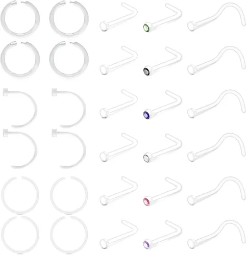 Vista 10 de JFORYOU Anillo de nariz acrílico transparente de 0.71 a 0.78 onzas (0.63-0.71 oz), joyería para el cuerpo para hombres y mujeres