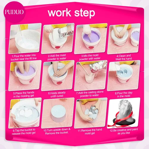 Vista 7 de Puduo Kit de Moldeo de Manos para Parejas o Familia, Molde de Mano de Yeso DIY Kit de Escultura de Recuerdo, Regalos para Ella, Niños, Bodas