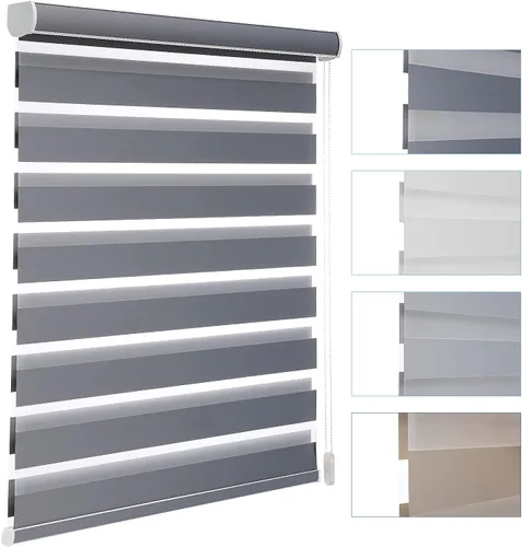 Vista 61 de MYshade Persianas enrollables de cebra opacas (85 %) con cordón para ventanas interiores, persianas de doble capa beige para dormitorio, baño, sala