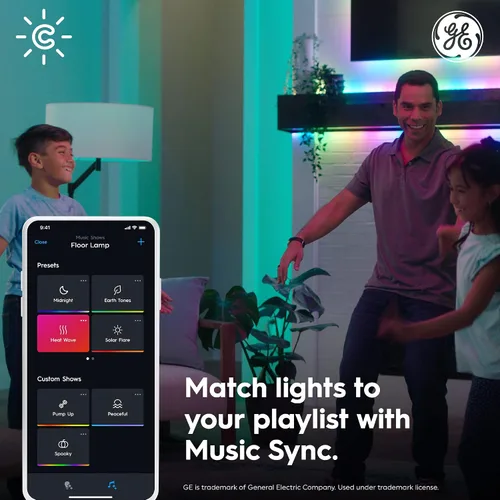 Vista 4 de Bombillas inteligentes GE Cync con efectos dinámicos LED A19, luces inteligentes Bluetooth y WiFi con cambio de color y sincronización de música