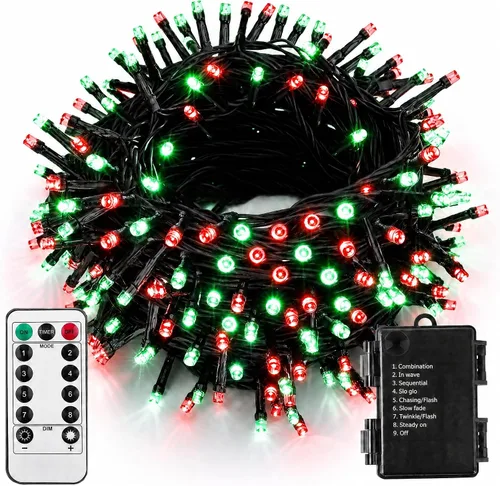 Vista 11 de ITICdecor Guirnalda de luces de Navidad de 33 pies, 100 LED, impermeable, funciona con pilas, 8 modos de luces decorativas para interiores