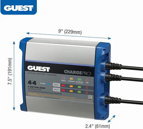 Vista 7 de Guest 2707A Guest - Cargador de batería a bordo 8A/12V, 2 bancos, entrada de 120 V