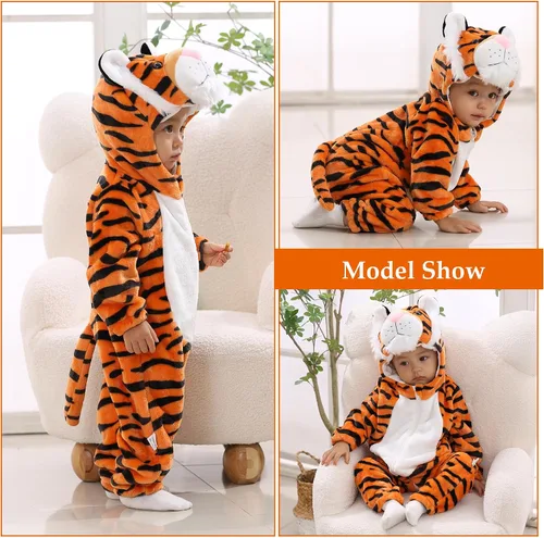 Vista 4 de TONWHAR Disfraz de Halloween para bebés y niños pequeños, traje de nieve de animales (0-3 mesesaltura 20-23 pulgadas, tigre naranja)