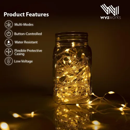 Vista 2 de Tira de luces LED de 33 pies, 100 luces LED de hadas de cinta estrellada flexible, 8 modos con temporizador de 6 horas, impermeable, cable