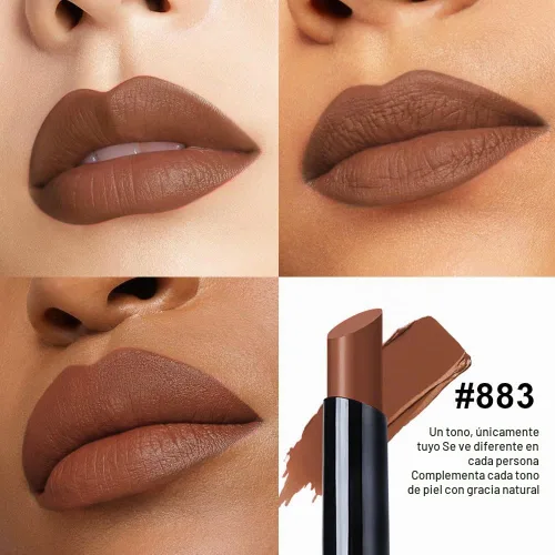Vista 3 de Lápiz labial mate de terciopelo marrón café, lápiz labial delgado de alta pigmentación, resistente al agua de larga duración para mujeres, regalo