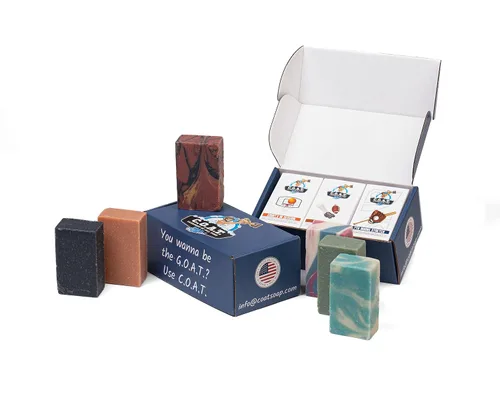 Vista 9 de Jabones en barra para hombres, todos naturales, aromas masculinos con tema deportivo, sin aceite de palma, vegano, paquete de 6 variedades