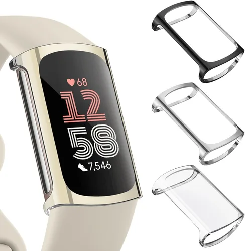 Vista 9 de Paquete de 3 protectores de pantalla para Fitbit Charge 6/5, funda protectora de poliuretano termoplástico (Negro)