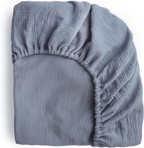 Vista 18 de mushie Sábana Bajera de Muselina Extra Suave para Cuna MINI 24" x 38" (Azul Bebé)