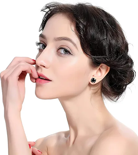 Vista 6 de HENGYID Juego de 4 pares de aretes magnéticos de acero inoxidable para hombres y mujeres, con imán de circonita cúbica sin perforaciones, 0.236in
