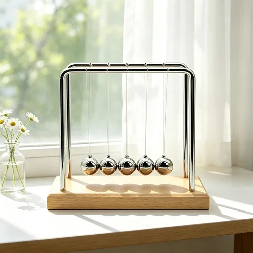 Vista 4 de Newtons - Bolas de péndulo de equilibrio de cuna, bolas cinéticas oscilantes con base de haya, herramienta de aprendizaje educativo de ciencia