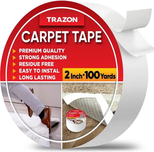 Vista 9 de Trazon - Cinta adhesiva de doble cara para alfombras, suelo de madera dura y alfombras de área, cinta adhesiva fuerte y extraíble, cinta adhesiva