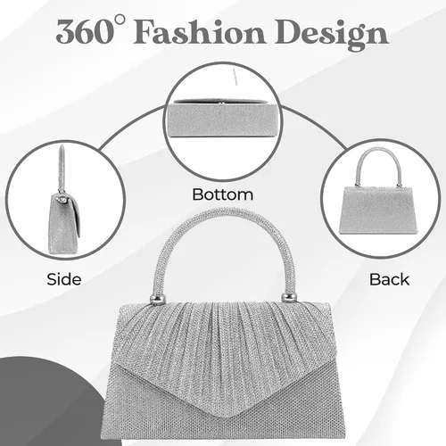 Vista 5 de Bolso de noche brillante para mujer, bolso de mano pequeño y brillante para mujer, para boda, fiesta, bolso de hombro para mujer