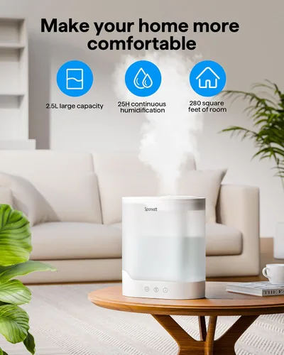 Vista 2 de Sponvatt – Humidificadores para recámara y hogar, 2.5L de llenado superior, humidificador de aire de niebla fría para habitación grande, guardería