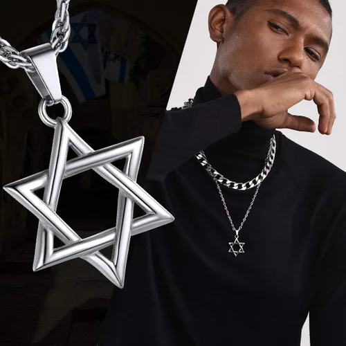 Vista 2 de GOLDCHIC JEWELRY David Star Necklace for Men, Stainless Steel Cross Pendant Jewish Israel Jewelry with Water Wave Chain
