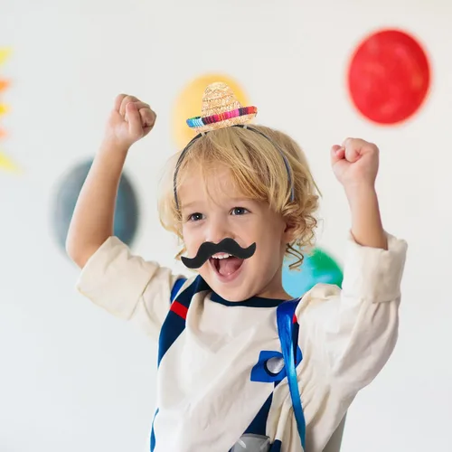 Vista 7 de Pasimy Juego de 12 sombreros de fiesta de mini sombrero, bigotes falsos, 6 diademas mexicanas con 6 bigotes para disfraz de Halloween