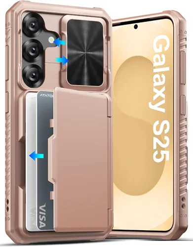 Vista 9 de ATATOO Funda tipo cartera para Samsung Galaxy S25, tarjetero integrado (3-5 tarjetas) [bloqueo RFID] y cubierta de cámara deslizante, protección